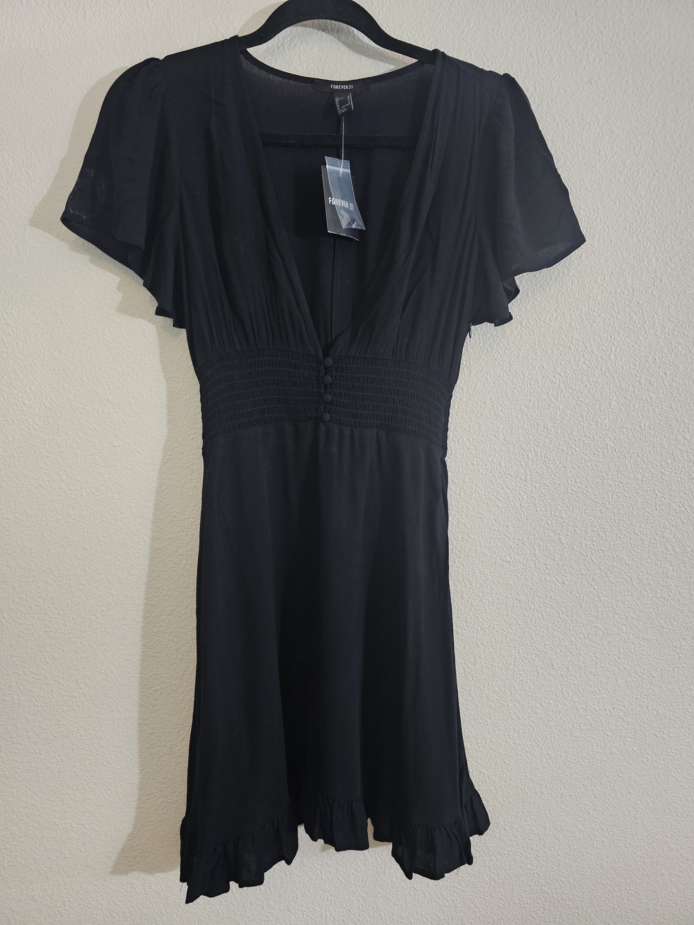 Forever 21 Black Flutter-Sleeve V-Neck Dress